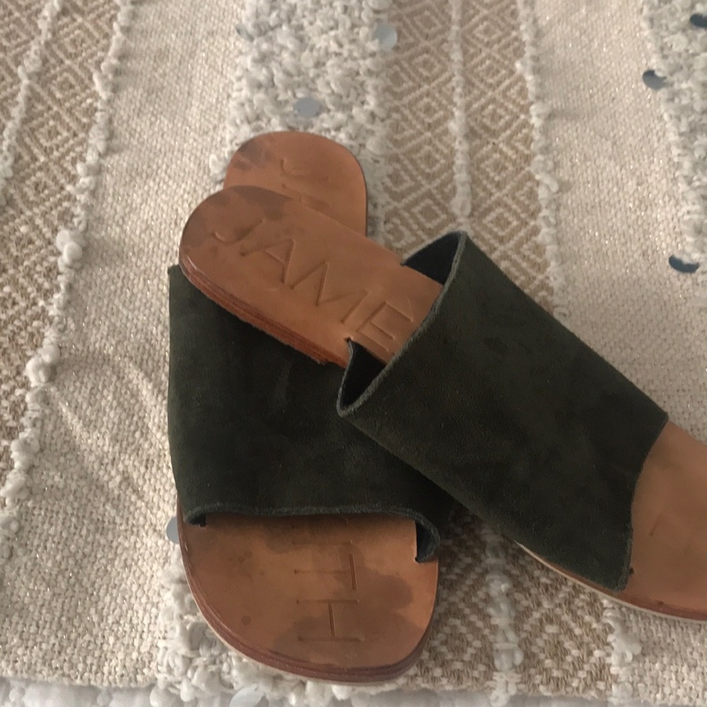 James Smith green suede slides